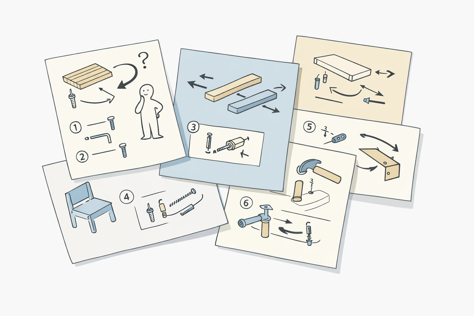 Confusing IKEA furniture assembly instruction manual pages with unclear diagrams and arrows