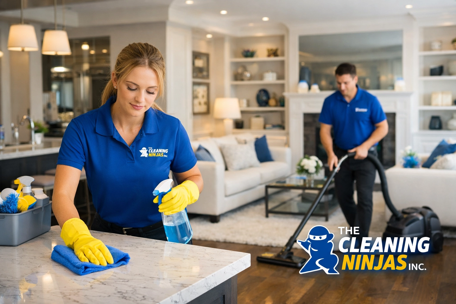 Spotless luxury living room in Massachusetts maintained by professional house cleaning services MA. A professional cleaner using eco-friendly tools to provide high-quality house cleaning services MA in a modern living room.