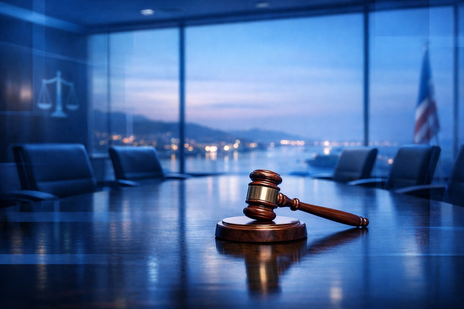 Wooden gavel on a modern legal conference table representing tough DUI defense litigation in Virginia Beach.