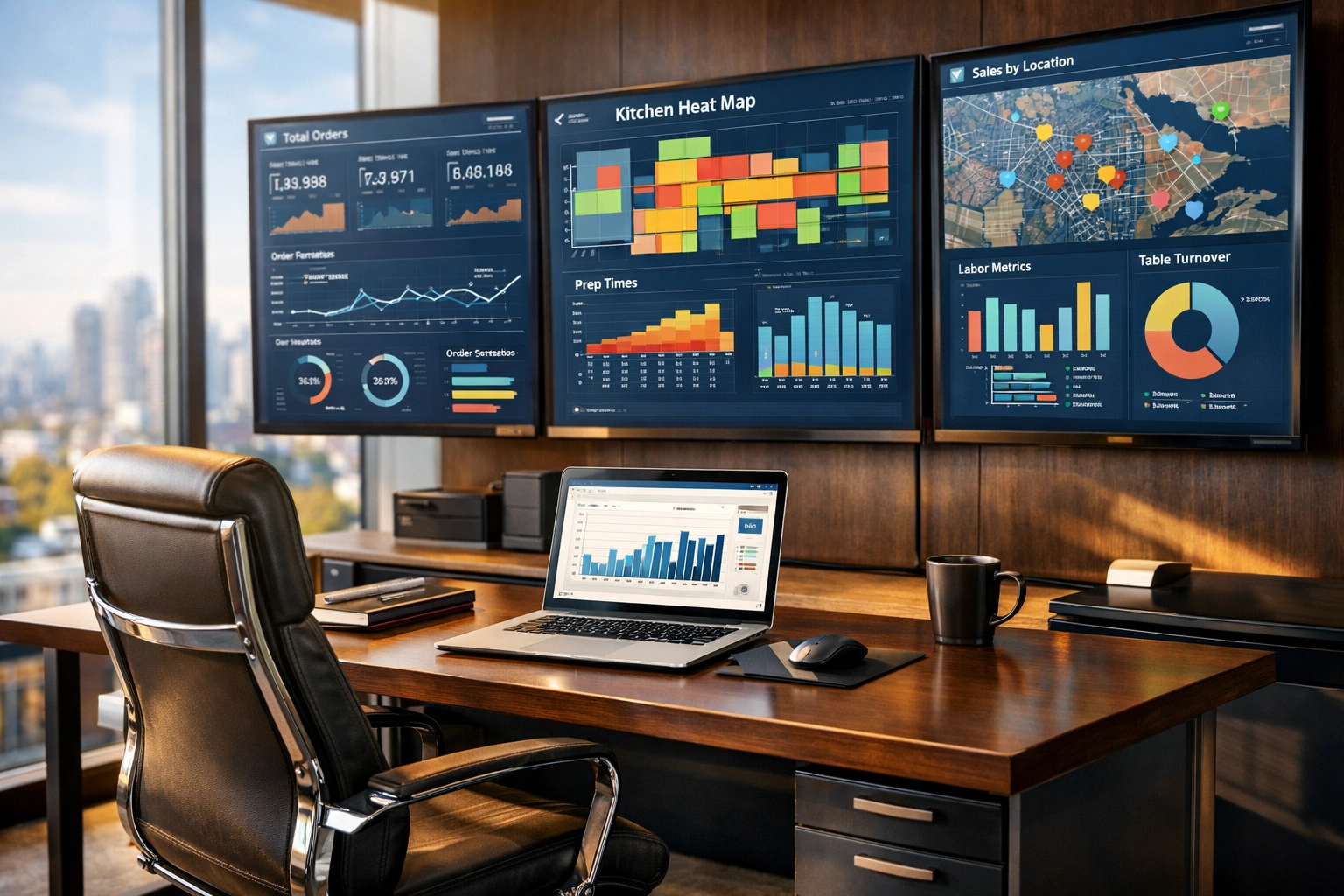 Restaurant operations command center with real-time analytics dashboards for multi-unit management