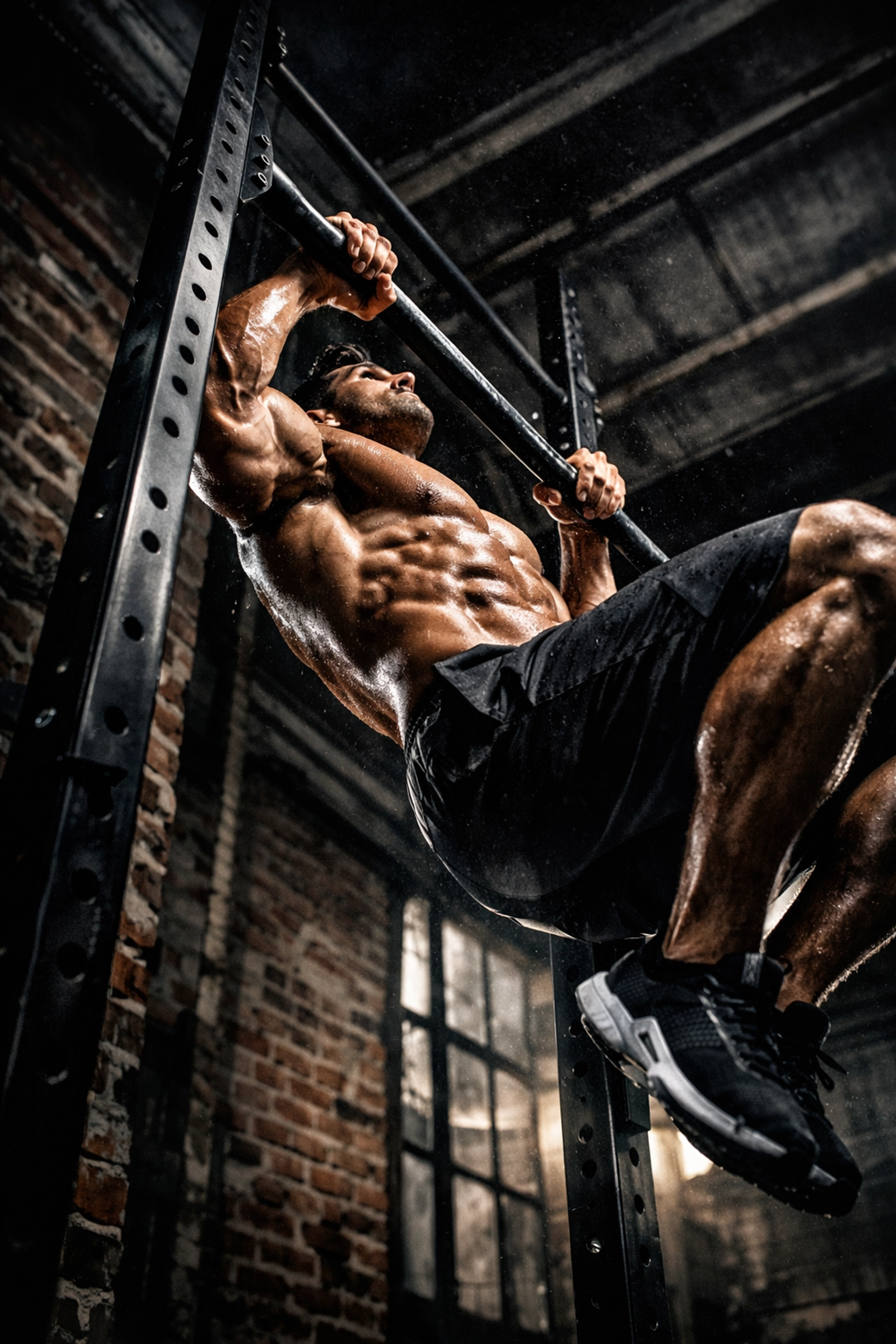 Athlete performing an inverted row using calisthenics equipment for a full body workout at home.