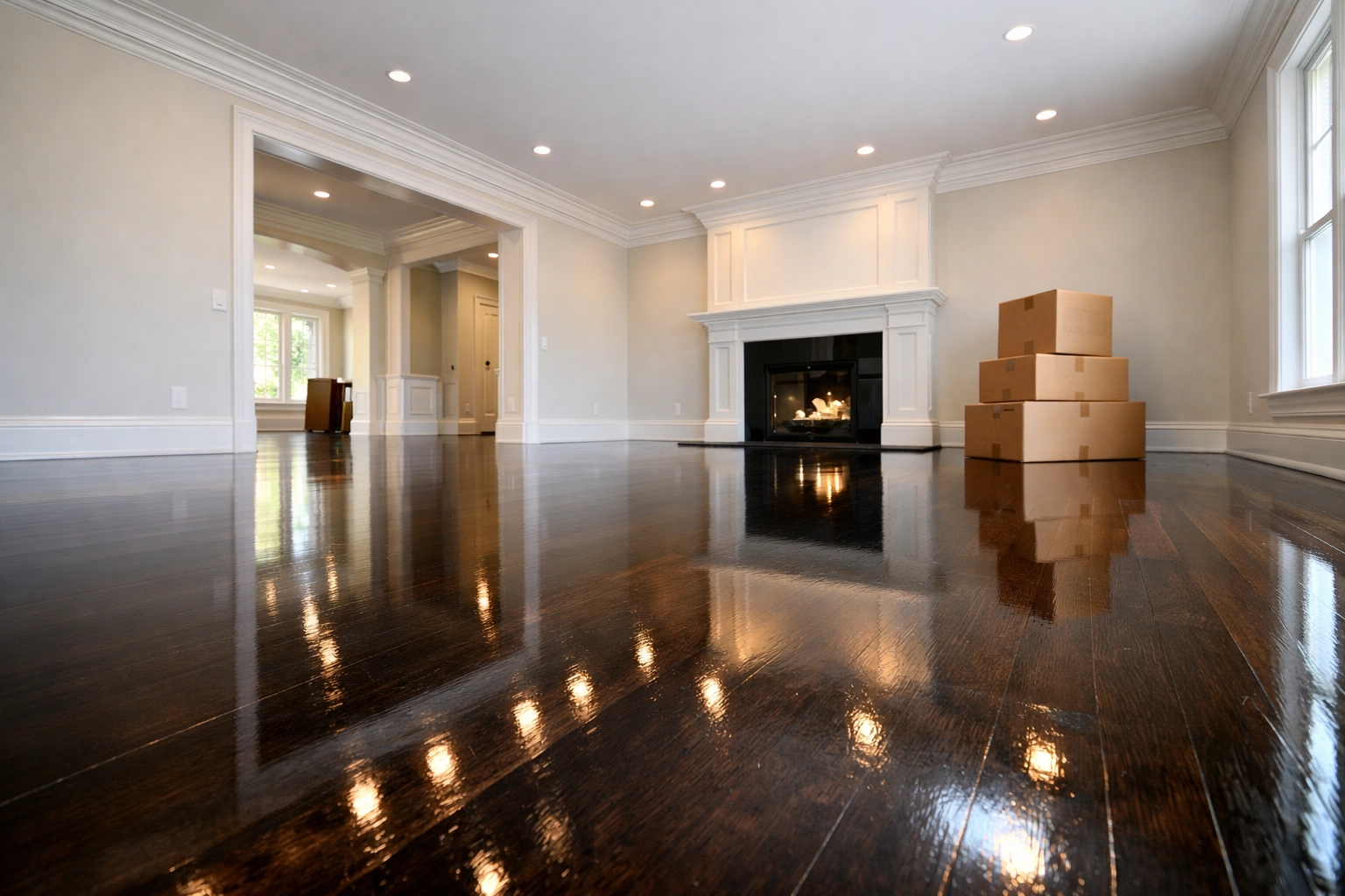 Polished hardwood floors in an Ashburnham home ready for move-in after professional house cleaning Ashburnham MA.