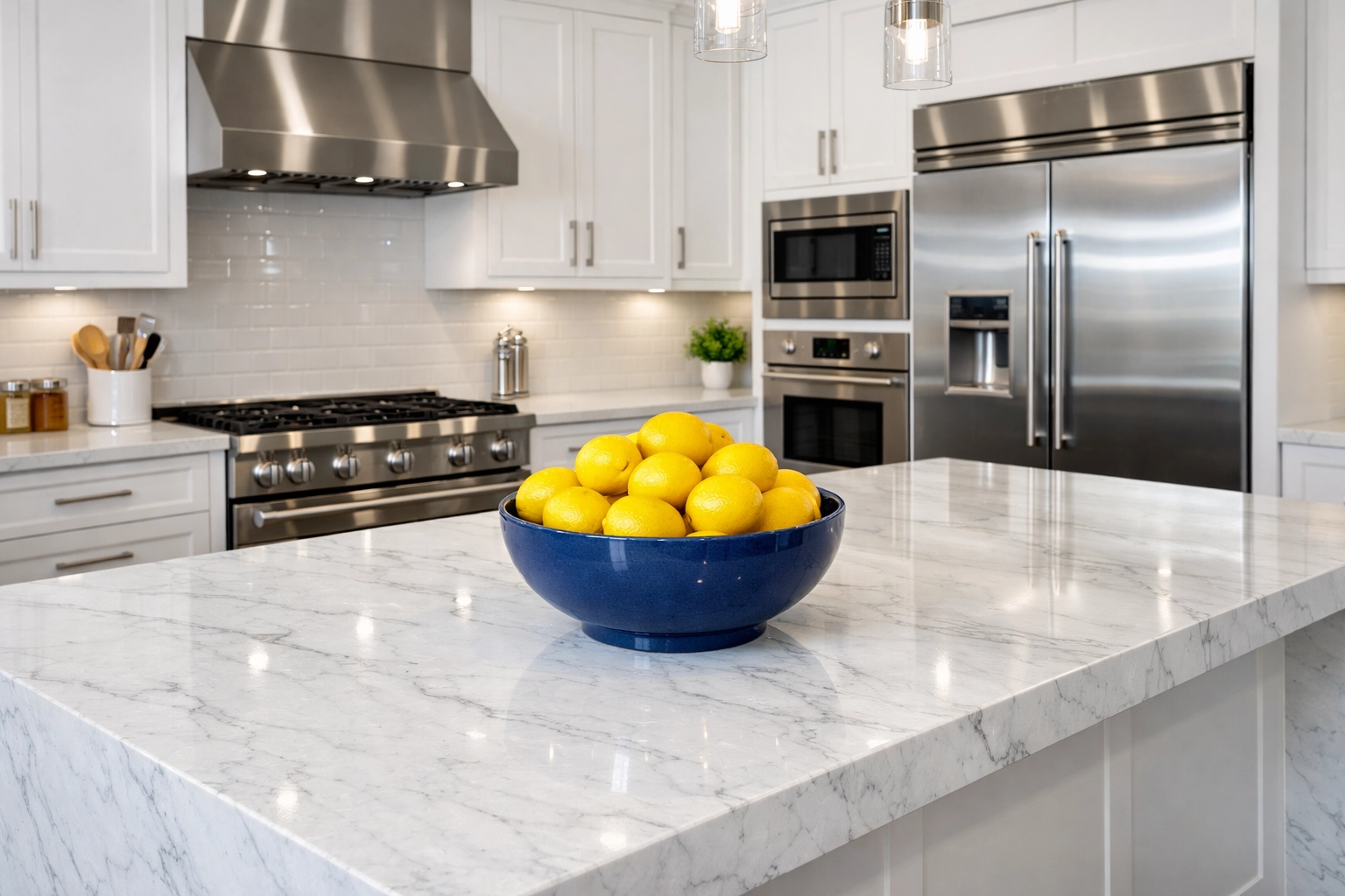 A spotless luxury kitchen in Leominster MA highlighting the results of a professional deep cleaning service.