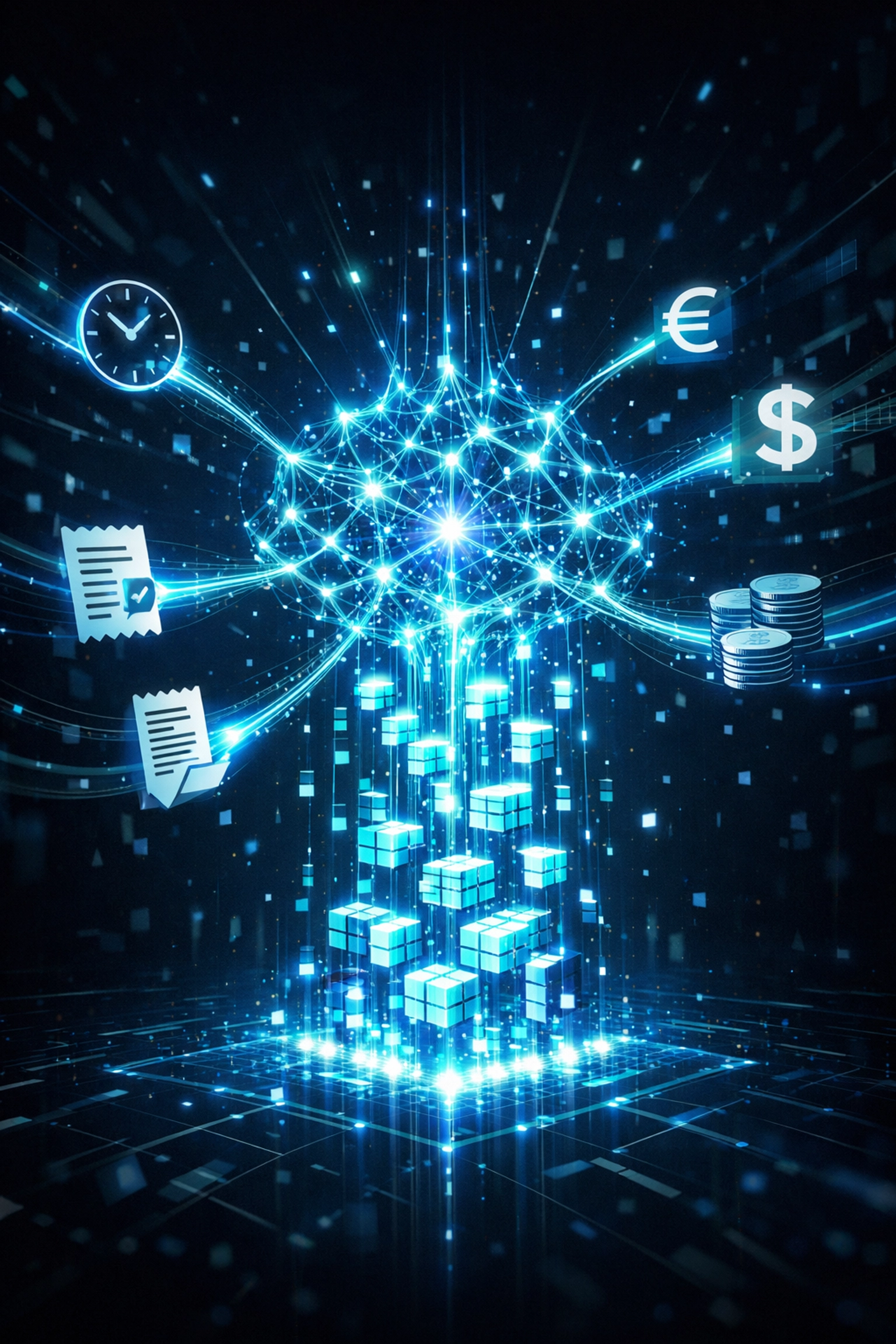 Conceptual illustration of AI-driven bookkeeping automation for Australian small business tax and accounting.