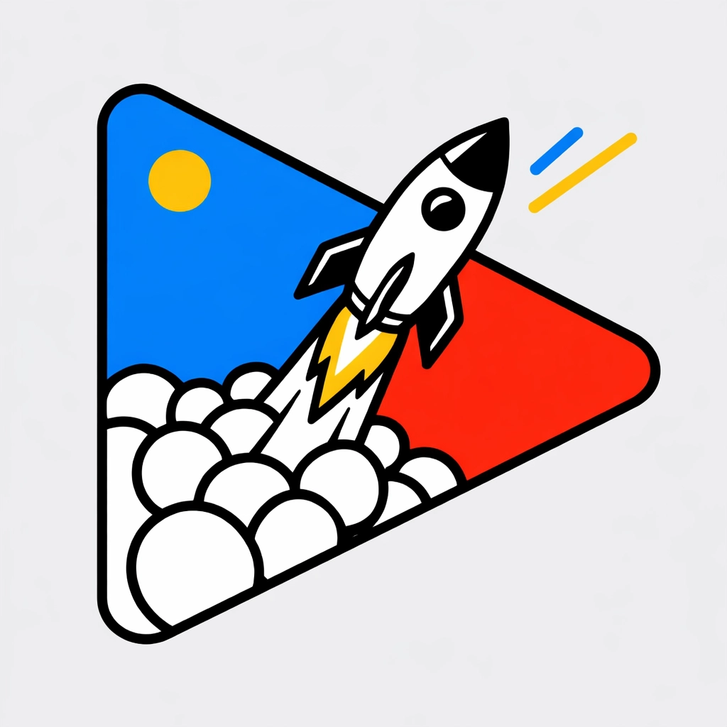 A rocket ship launching from a play button symbolizing business growth through video marketing.