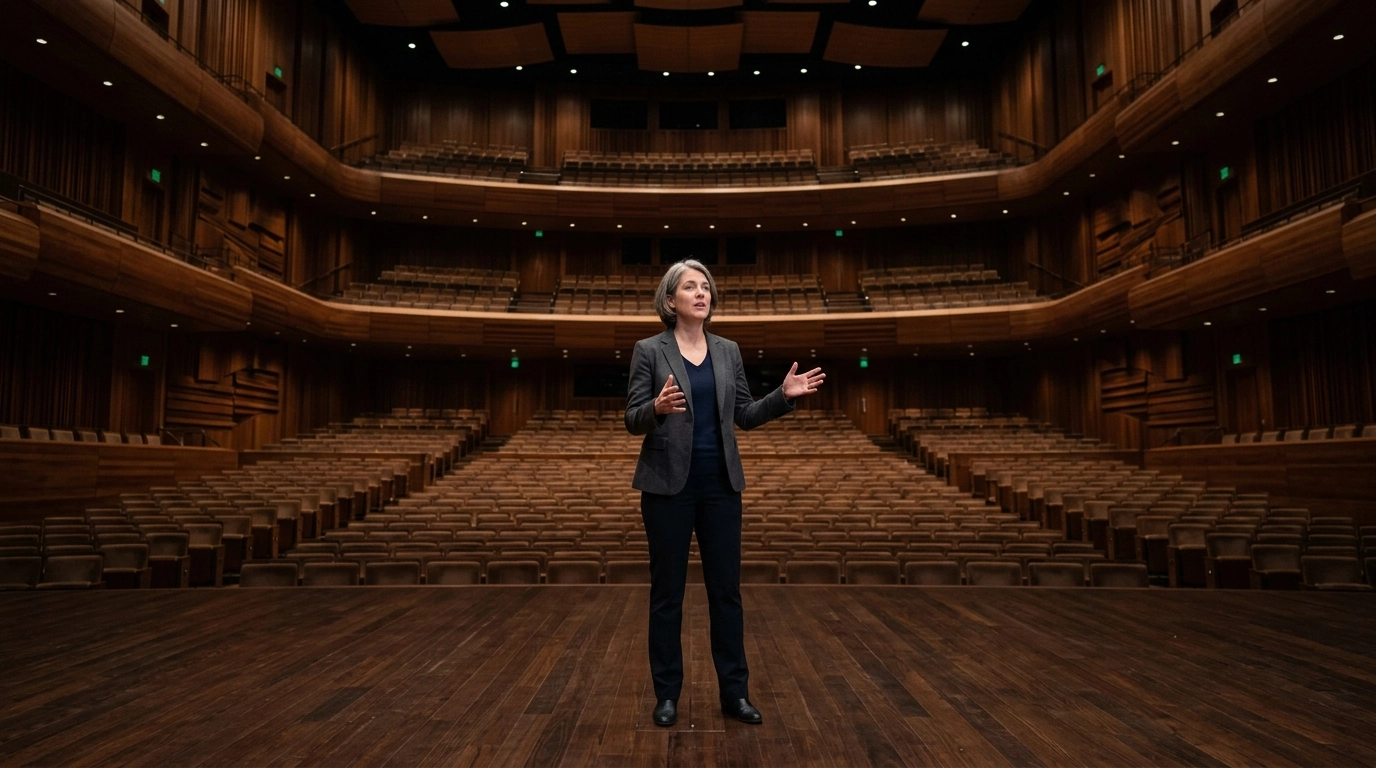 A speaker on the NCUI stage, demonstrating the clarity of 'unplugged' sound.