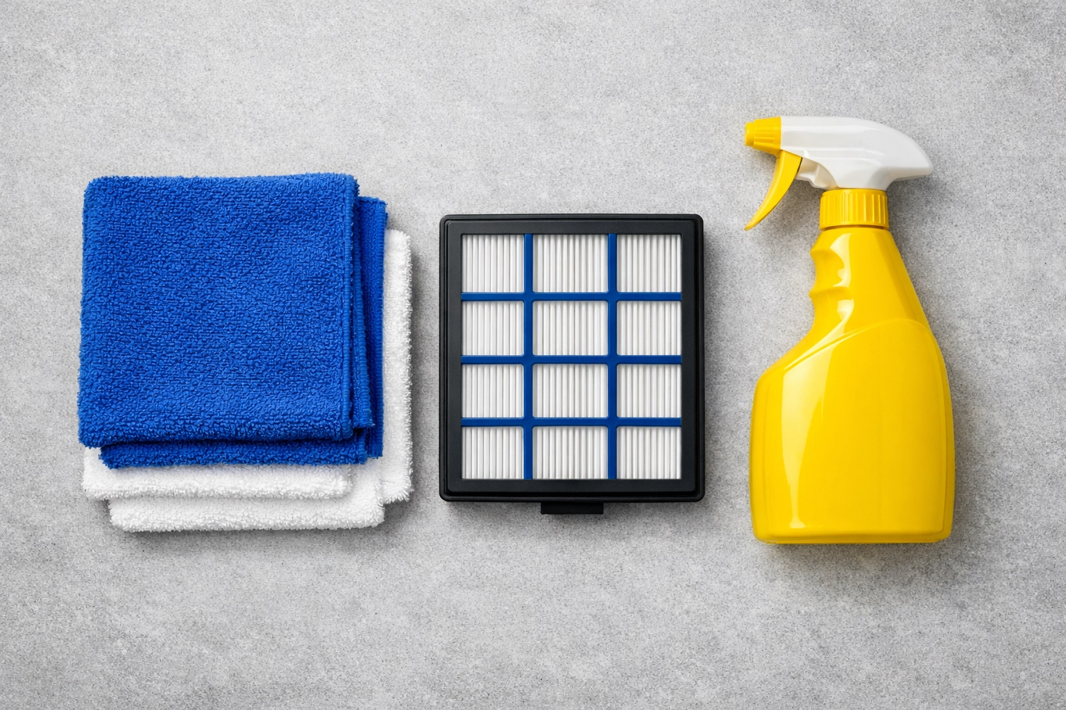 Sanitized microfiber cloths and HEPA filters used for professional deep cleaning Marlborough services.