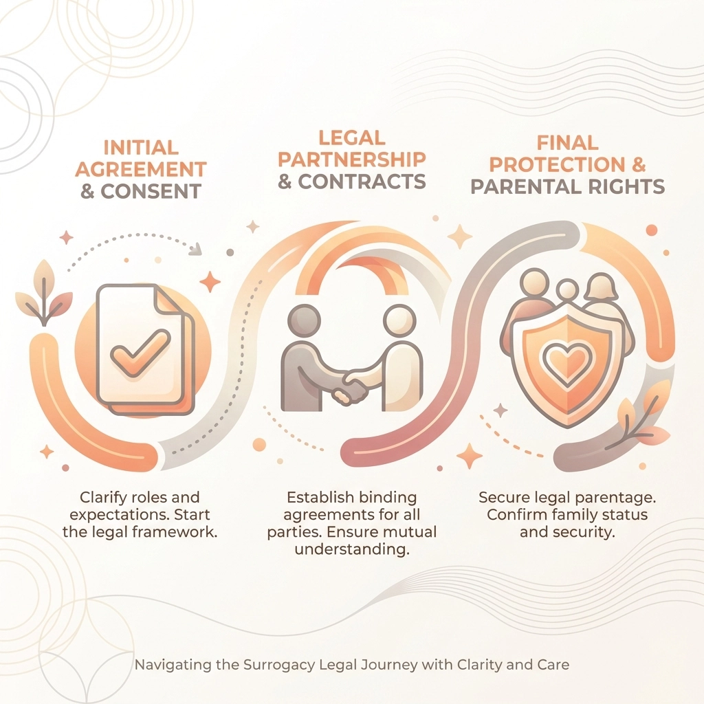 Infographic illustrating the legal process and key milestones for meeting Ohio surrogate requirements.