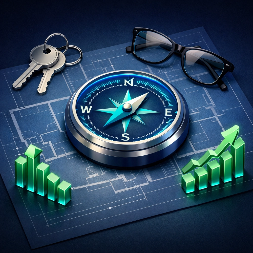 A compass and house keys on a blueprint, symbolizing expert guidance for navigating the Oldham mortgage market.