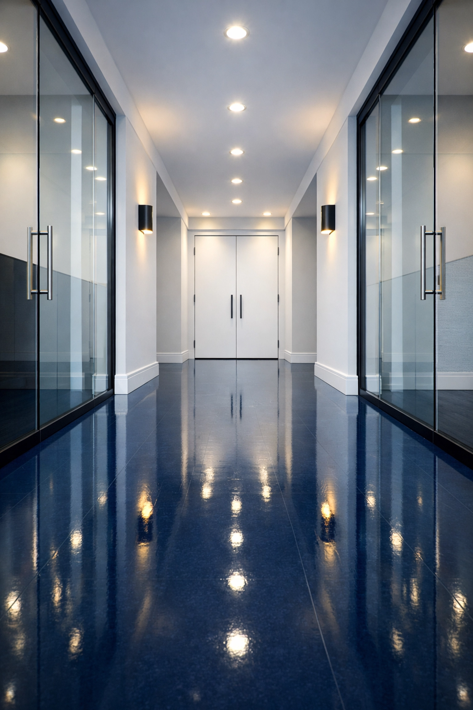 Modern hallway with polished floors and clean baseboards from apartment cleaning services in Leominster.