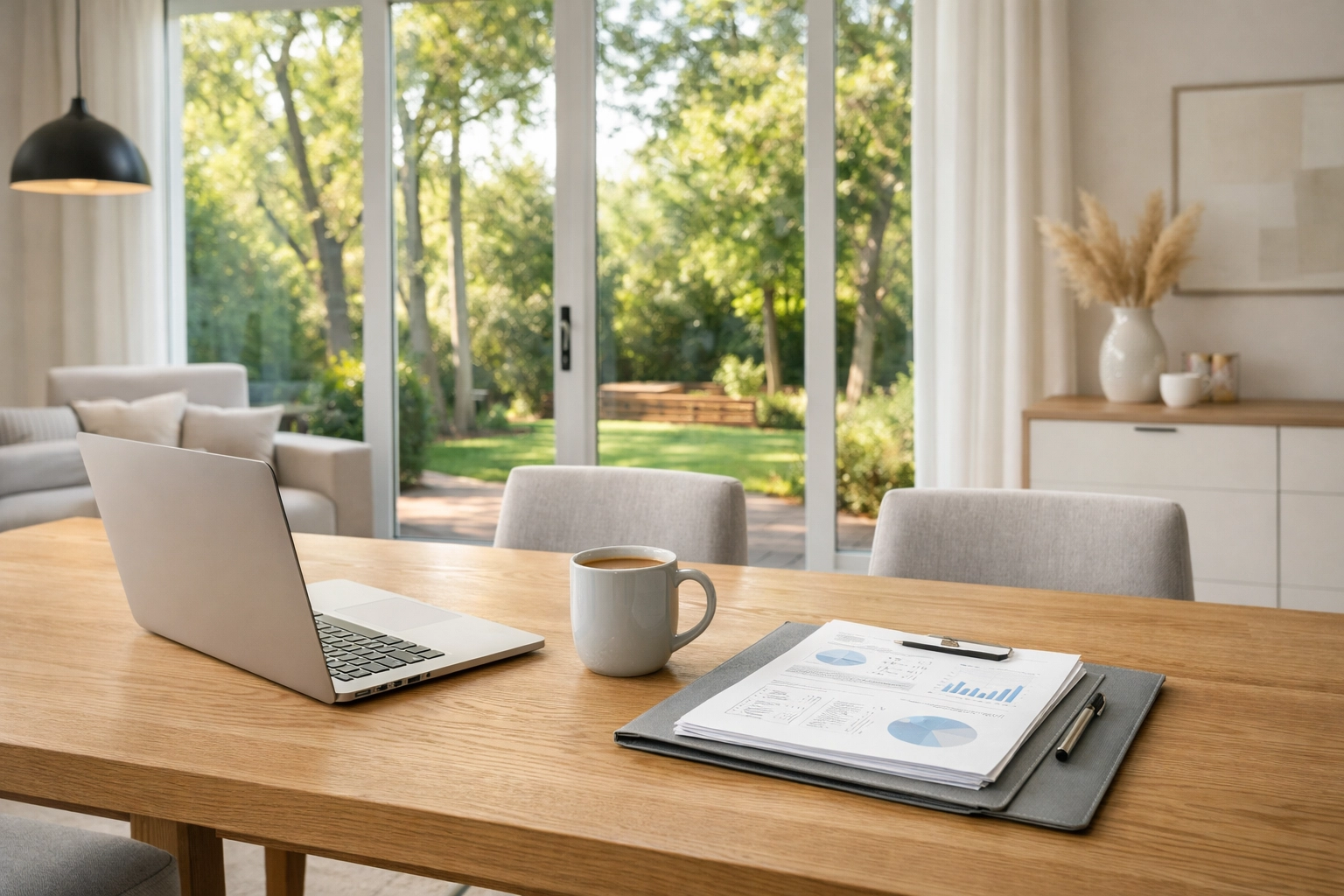 A bright, modern Raleigh dining room used for managing home buying finances and mortgage paperwork. A bright, modern Raleigh dining room used for managing home buying finances and mortgage paperwork.