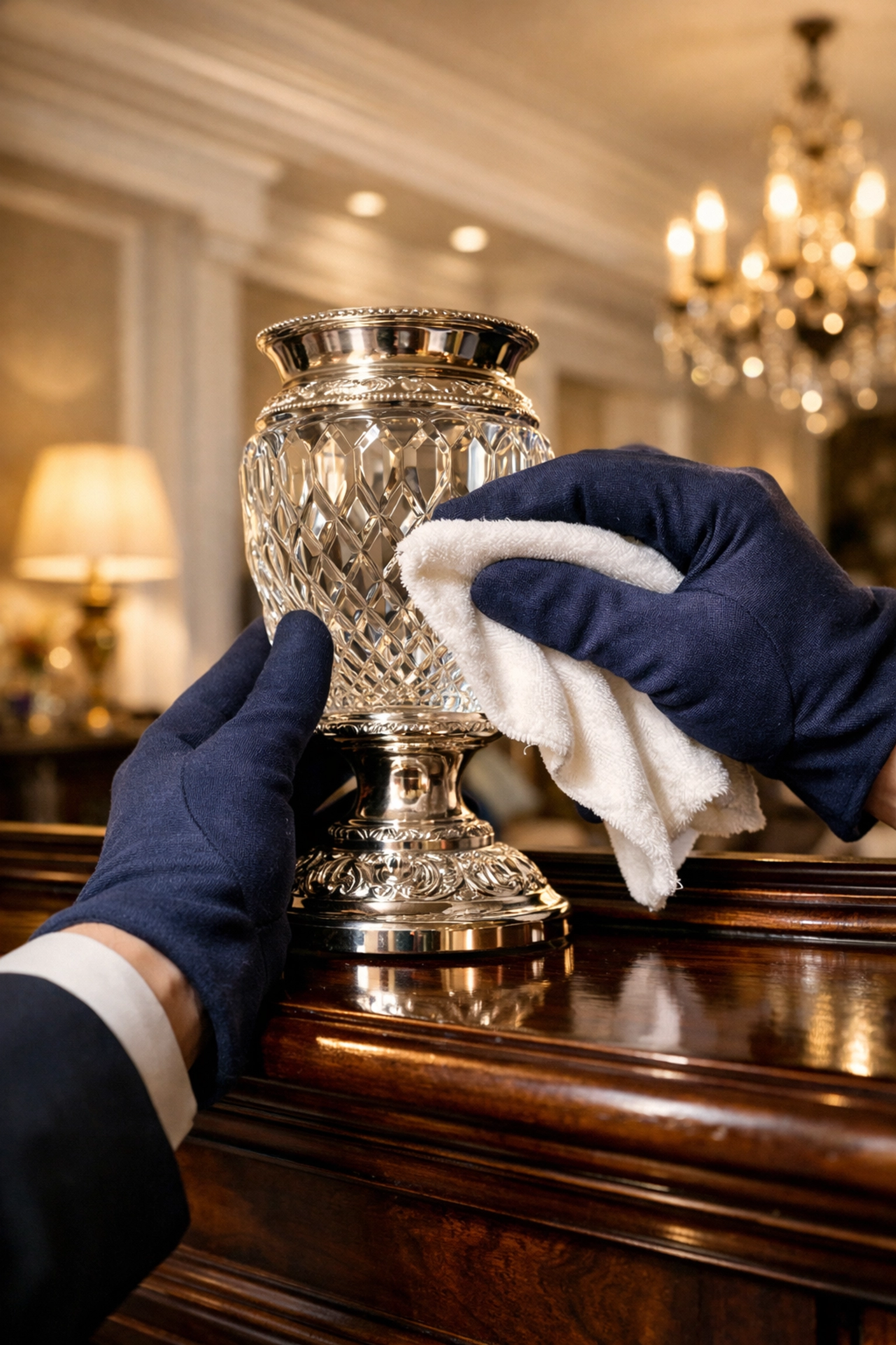 Professional cleaners Weston MA providing white-glove luxury house cleaning by polishing high-end home decor.