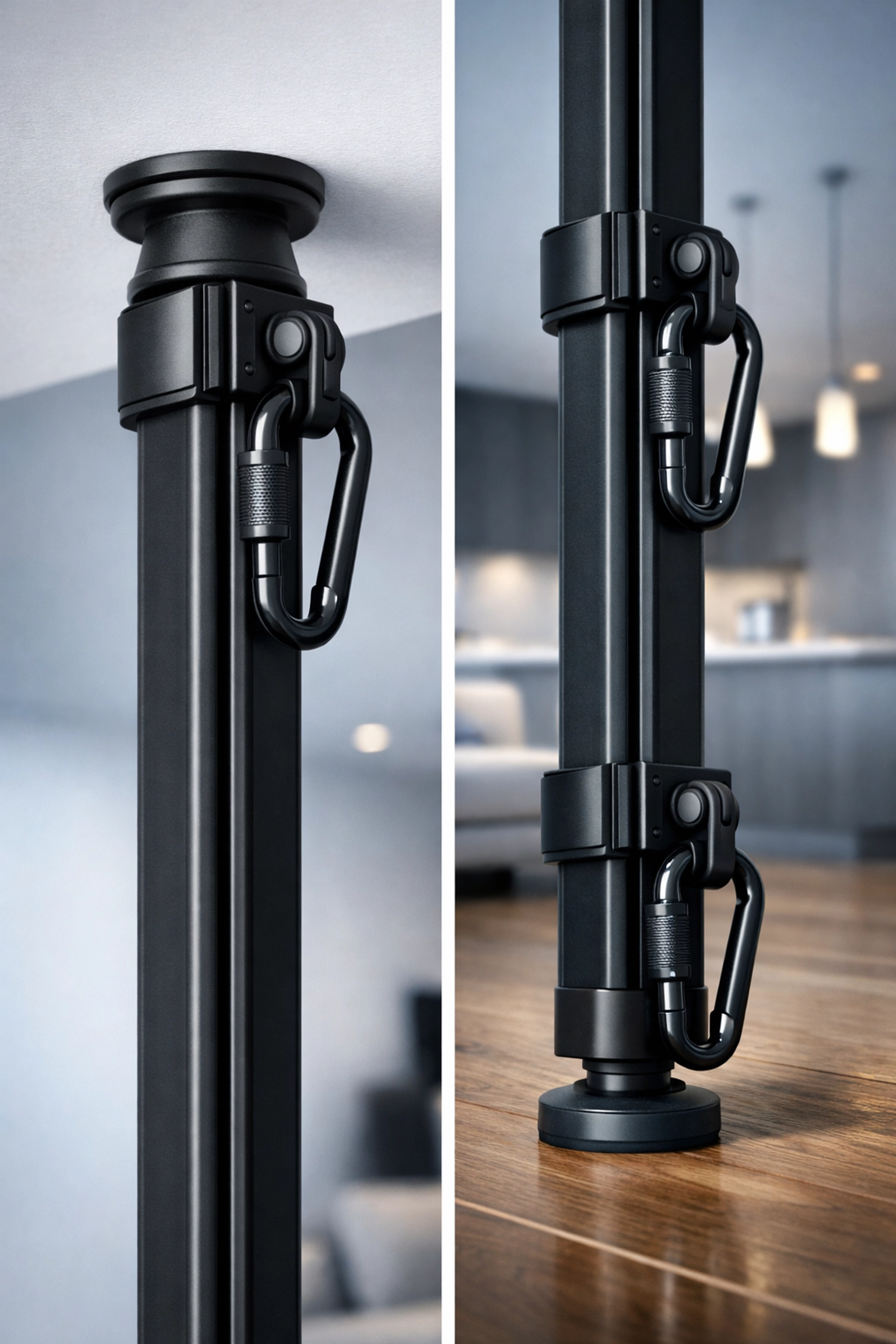 Bold Body Fitness Resistance Rail, a floor to ceiling gym system for home resistance training without wall damage.