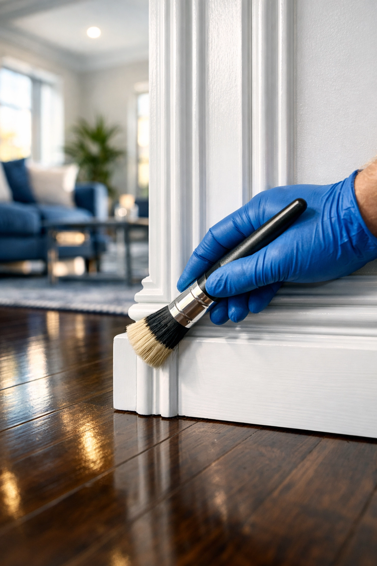 Detail-oriented deep cleaning in West Cambridge showing baseboard and door frame sanitization.