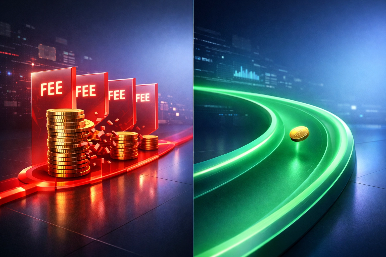 Crypto payment fee comparison showing high transaction costs versus Larecoin's low-fee LUSD solution