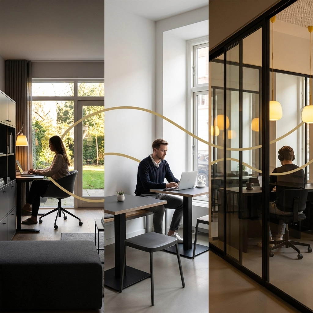 Remote team members collaborating from home, cafe, and coworking space, highlighting cloud-powered business growth and flexibility