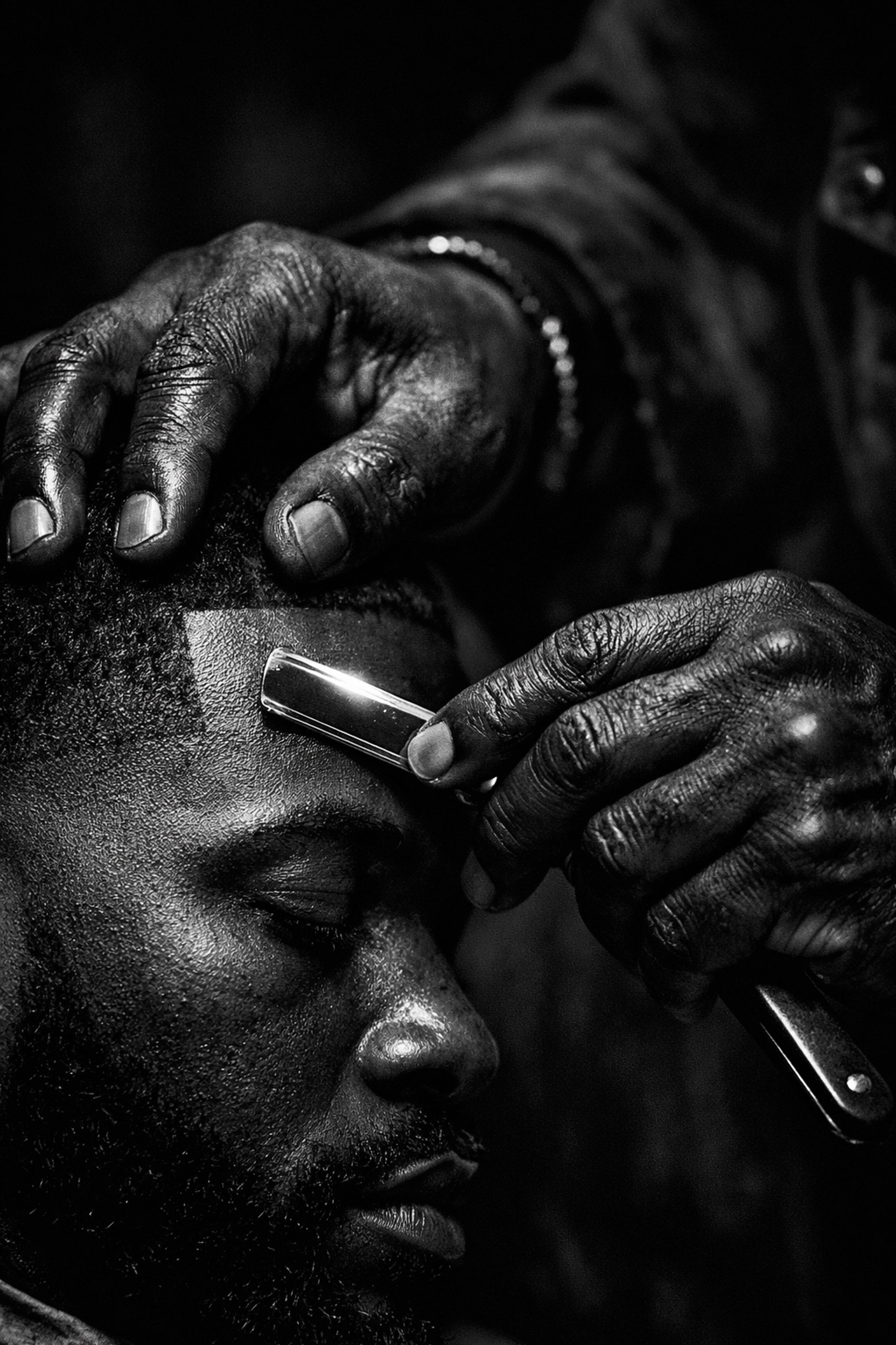 Master Barber performing a precision straight razor line-up for a client in West Chester, Ohio.