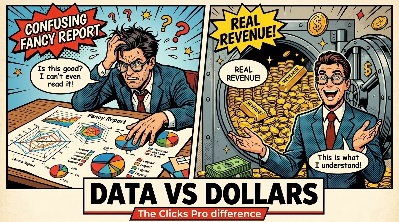 Data vs Dollars Comic Illustration