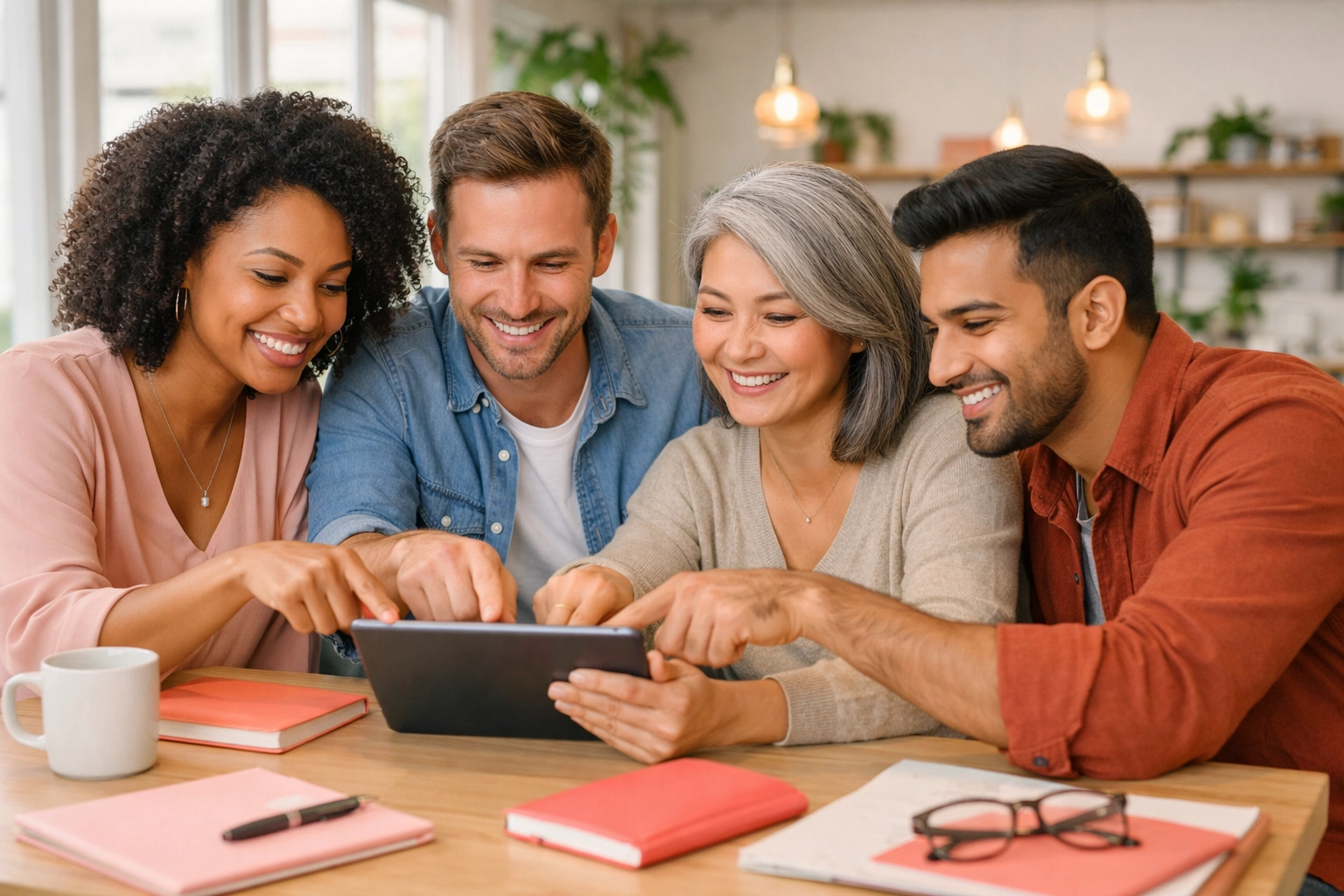 Team collaborating on social media content strategy to build engaged community