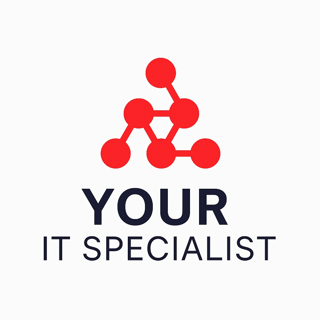 YOUR IT SPECIALIST Logo displaying interconnected red nodes resembling a network or infrastructure, symbolizing IT connectivity and expertise, with bold black text underneath reading 'YOUR IT SPECIALIST' to represent the brand's focus on provider-agnostic, impartial IT support and consulting services for businesses.
