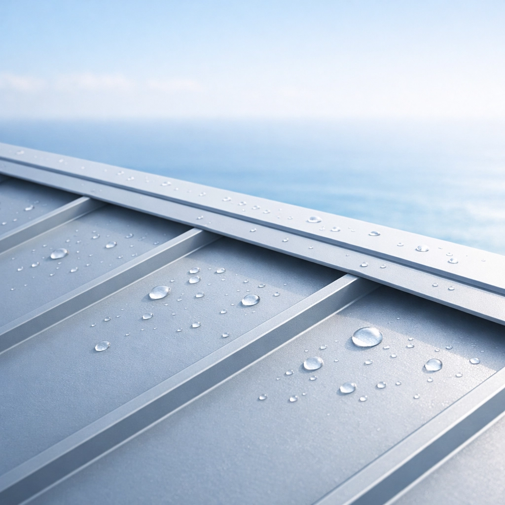 Durable metal roofing Sydney with marine-grade finish overlooking the coastal horizon.