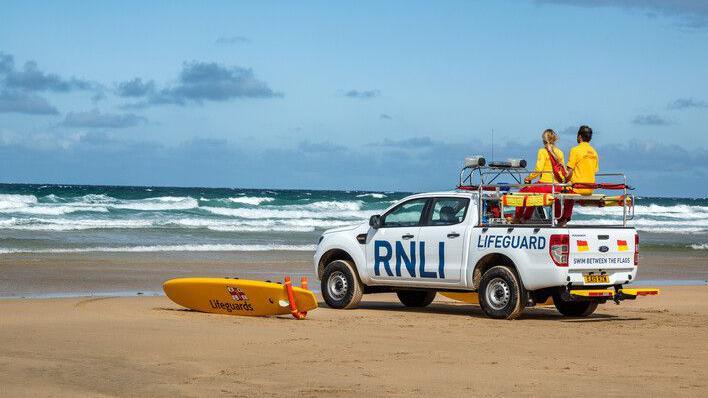 RNLI lifeguards patrol Porthtowan Beach