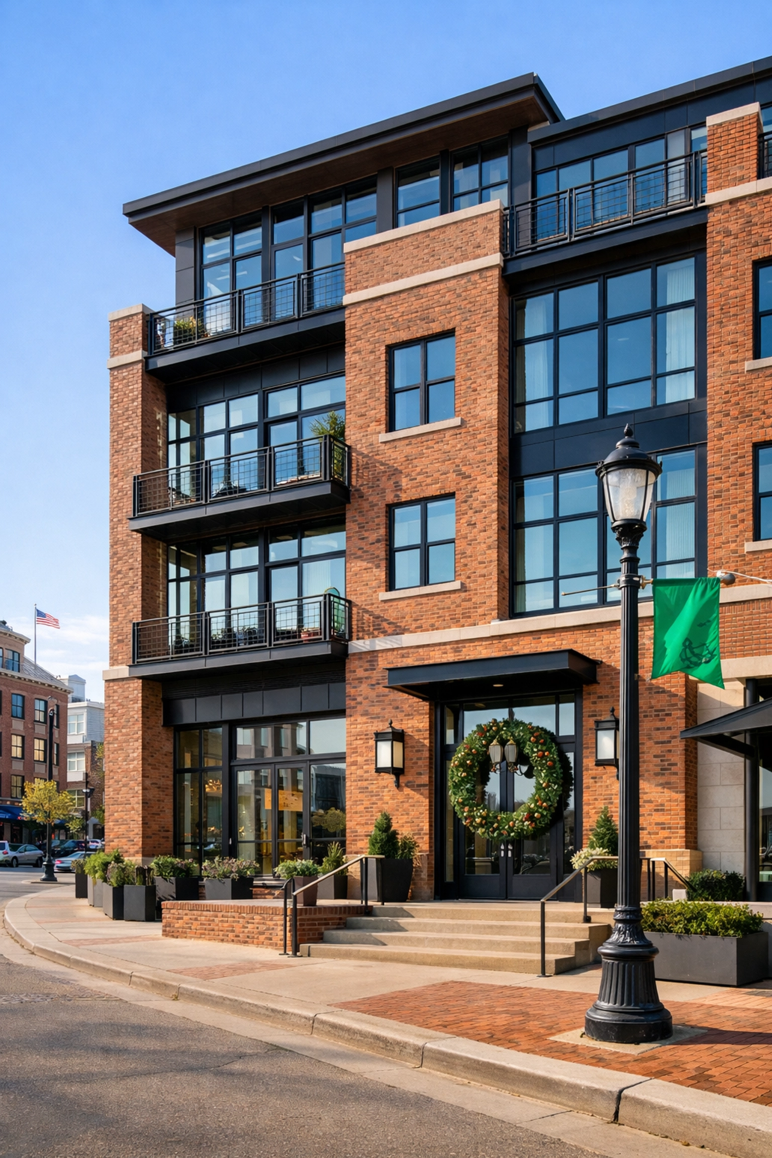 Modern luxury loft building with historic brickwork in Denver's Ballpark neighborhood.