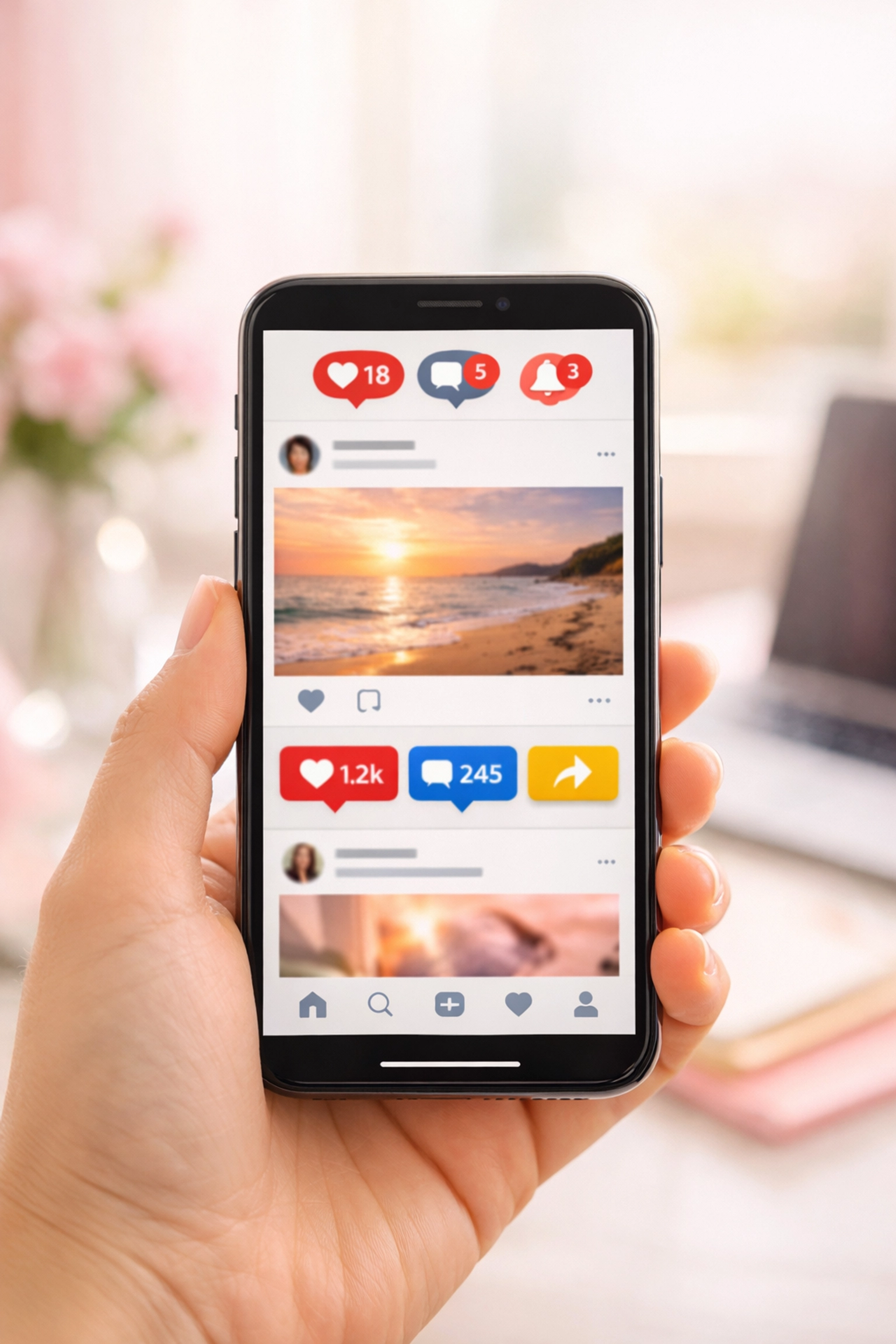 Smartphone displaying social media lead capture tools and engagement features