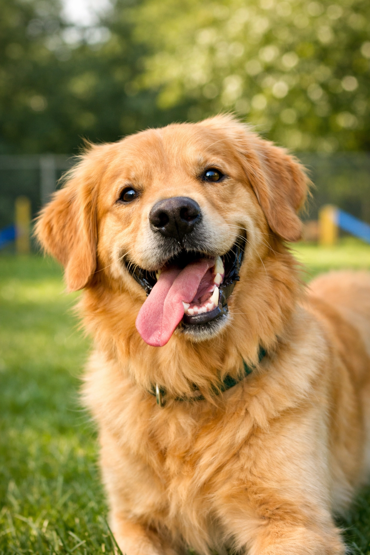 Happy Golden Retriever enjoying outdoor play at Green Acres K-9 Resort, demonstrating healthy holistic dog care in Boring, Oregon.