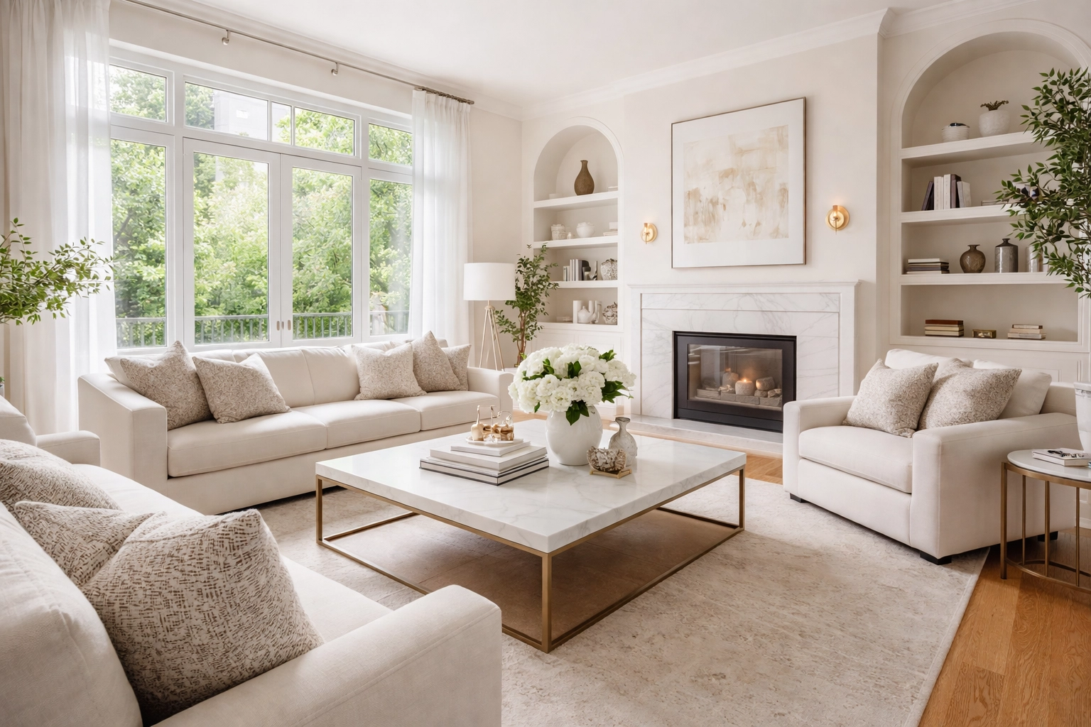 Beautifully staged Charlotte living room with natural light, neutral tones, and modern furniture highlighting top home staging results.