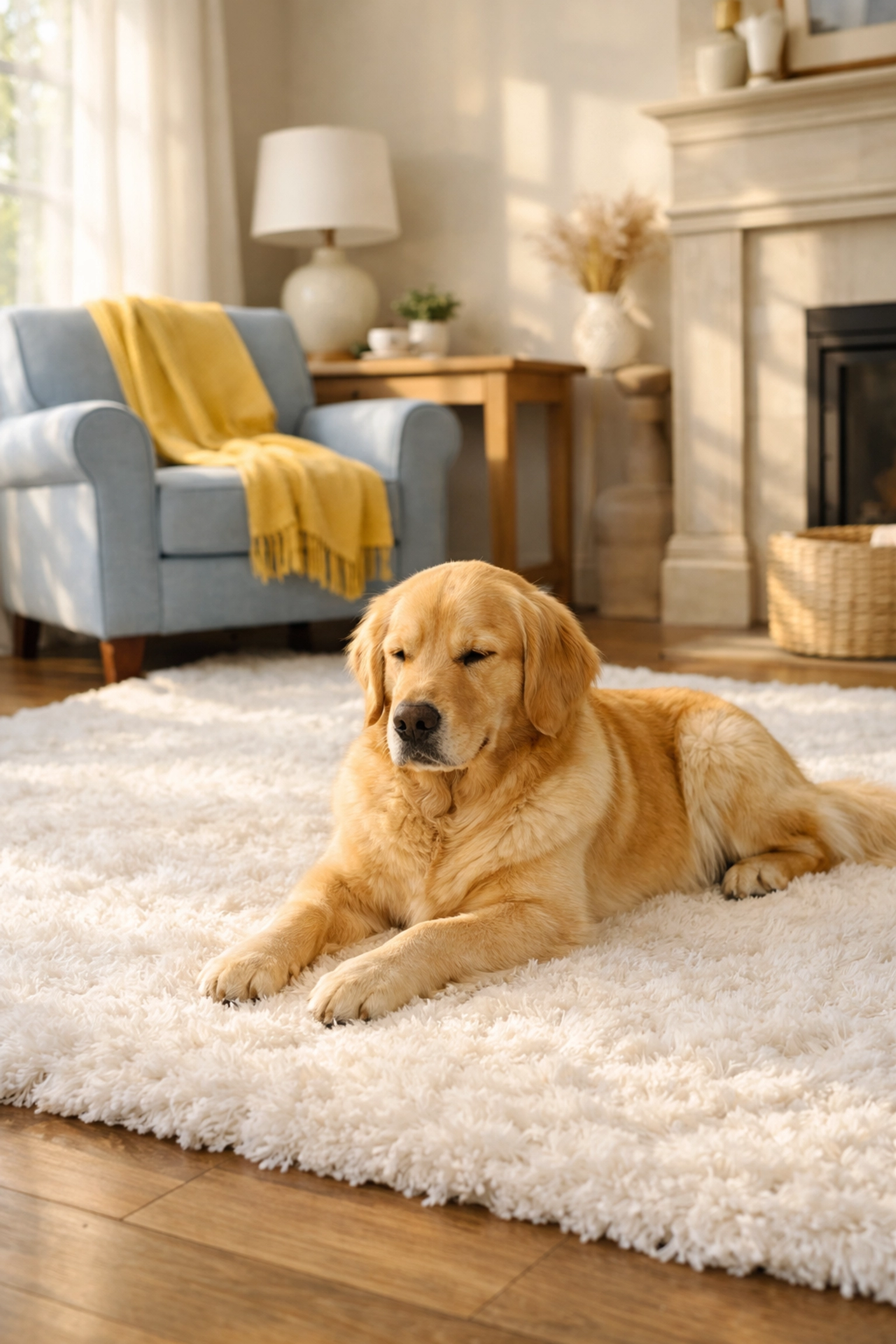 A spotless, pet-friendly family room in Ashburnham MA showing the benefits of weekly house cleaning.