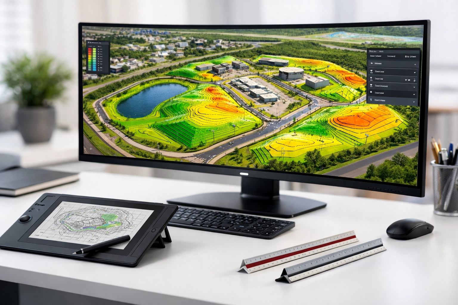 Advanced 3D site grading plan and digital twin elevation mapping for Site Plan Control compliance.