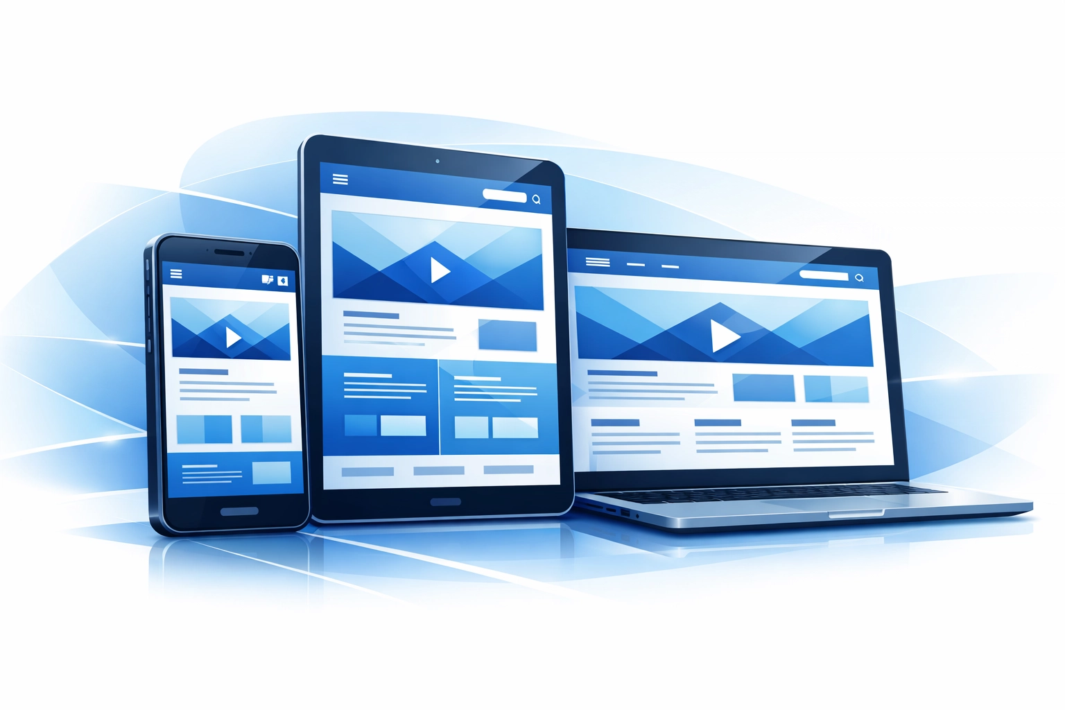 Responsive web design across multiple devices including mobile, tablet, and desktop