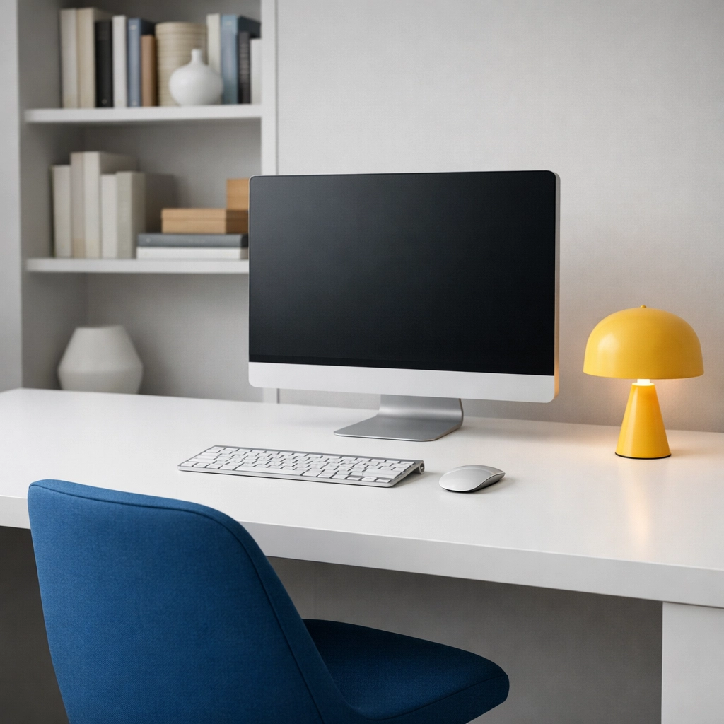 Professional office cleaning Westborough workspace with a dust-free desk and organized high-end tech equipment.