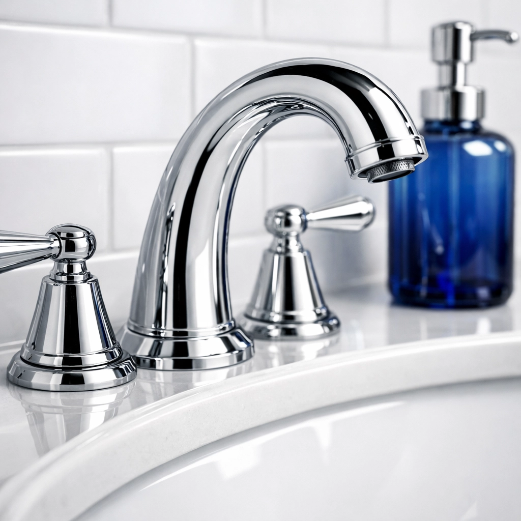 A streak-free chrome faucet highlighting the attention to detail of post-construction cleaning in Cambridge.