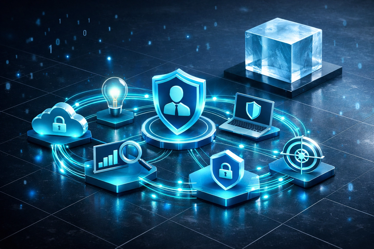 A flexible digital network illustrating agile vCISO security leadership and collective expert protection.