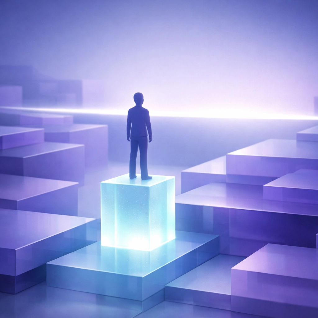 Minimalist silhouette using an assistive platform to reach a higher level, symbolizing equal access in the workplace.