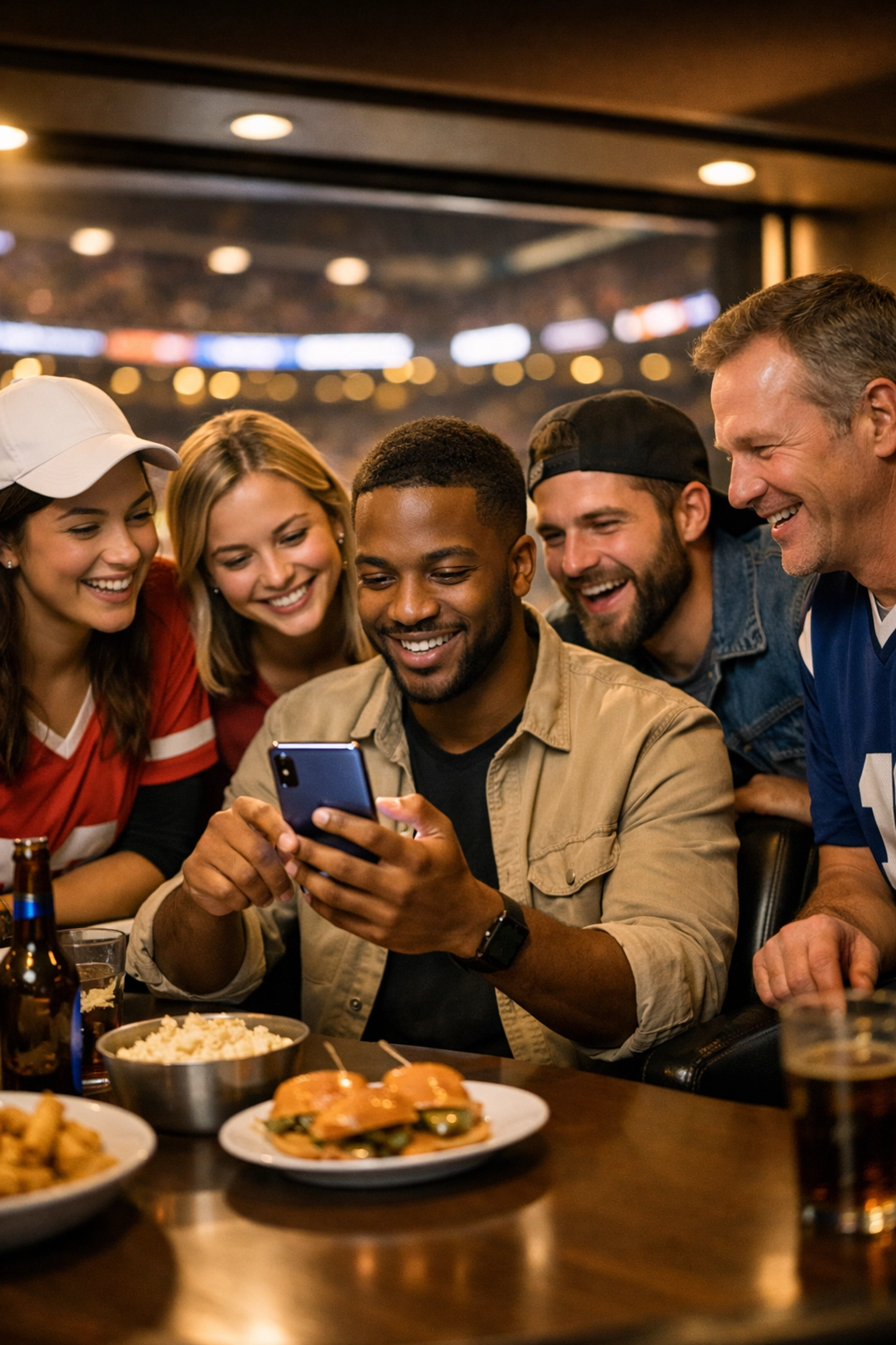 Engaged fans in a stadium suite reflecting multi-channel sponsorship activation and premium fan experiences.