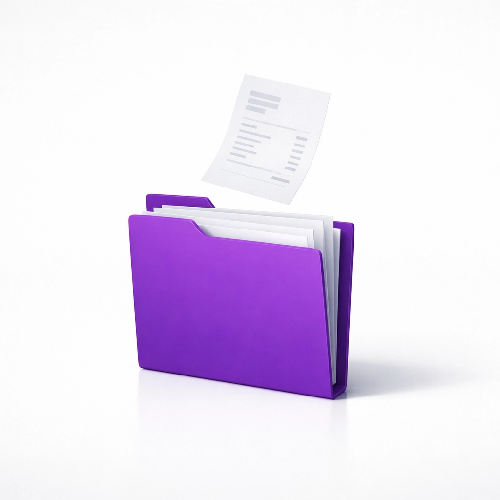 Organized purple folder with digital receipts illustrating audit-ready bookkeeping records.