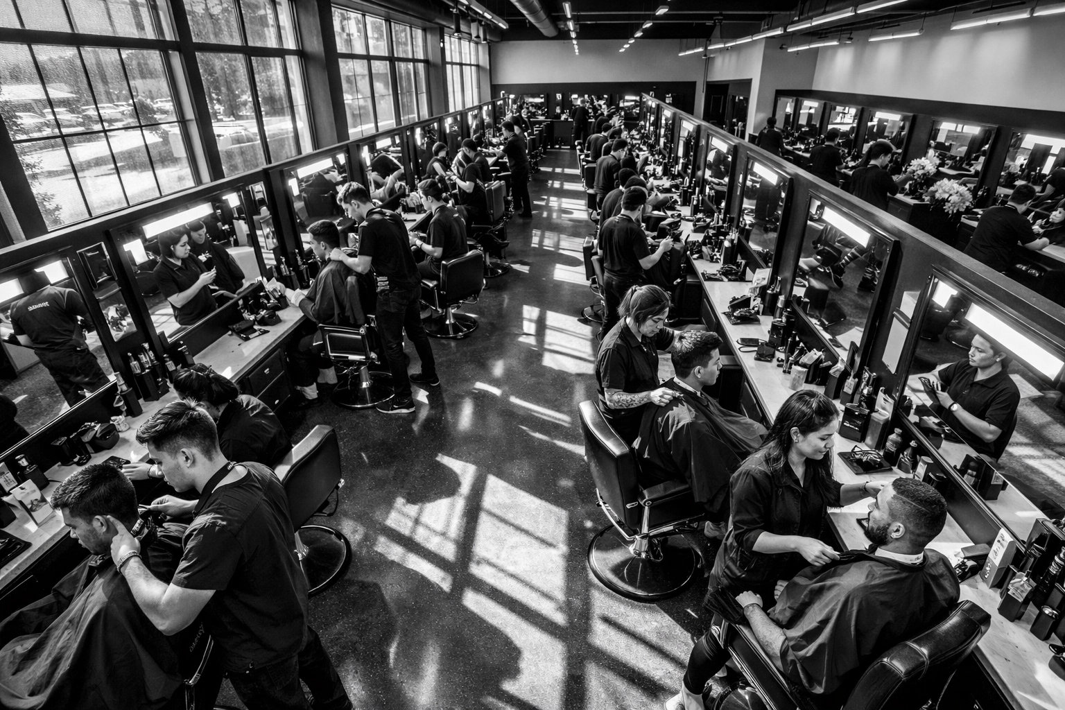 X-Quisite Cutz barber school training floor in Middletown with multiple student stations