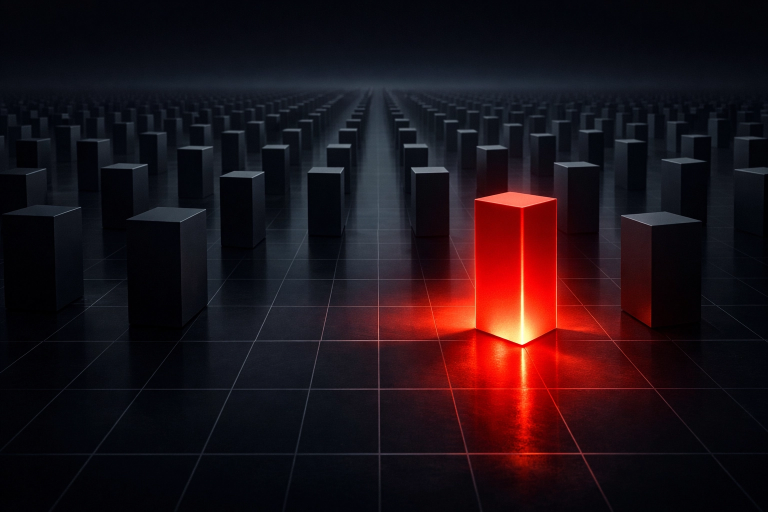 A glowing red monolith representing a business standing out as the top answer in AI-generated search results.