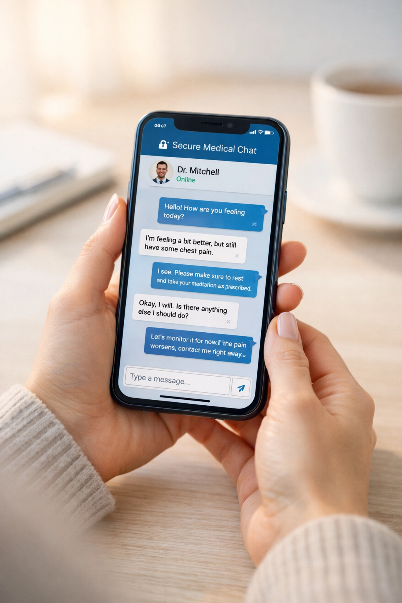 Woman using smartphone for emergency contraception online prescription consultation