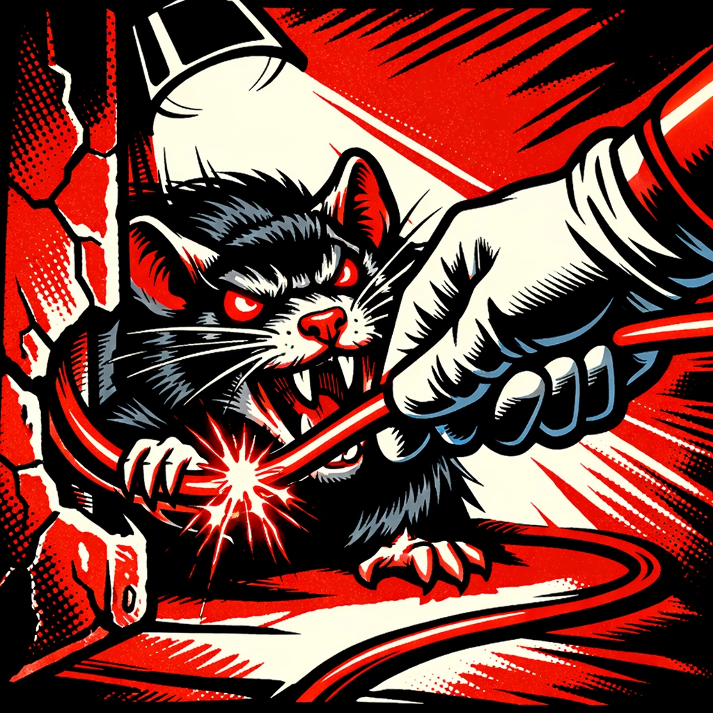 Pest X professional stopping a rat from chewing electrical wires inside a Jasper home.