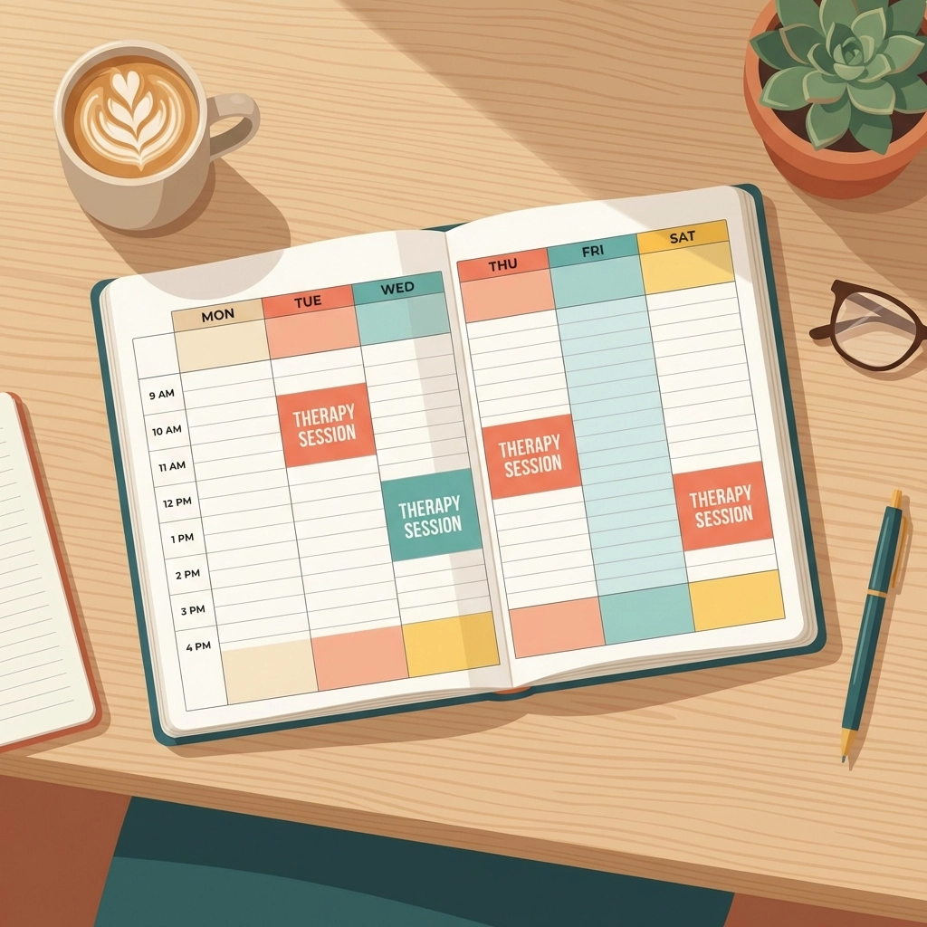 Organized weekly calendar highlighting therapy sessions to illustrate the importance of consistent ABA routines.