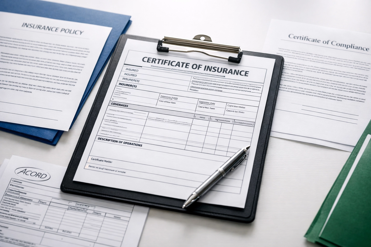 Medical office cleaning insurance and certification documents