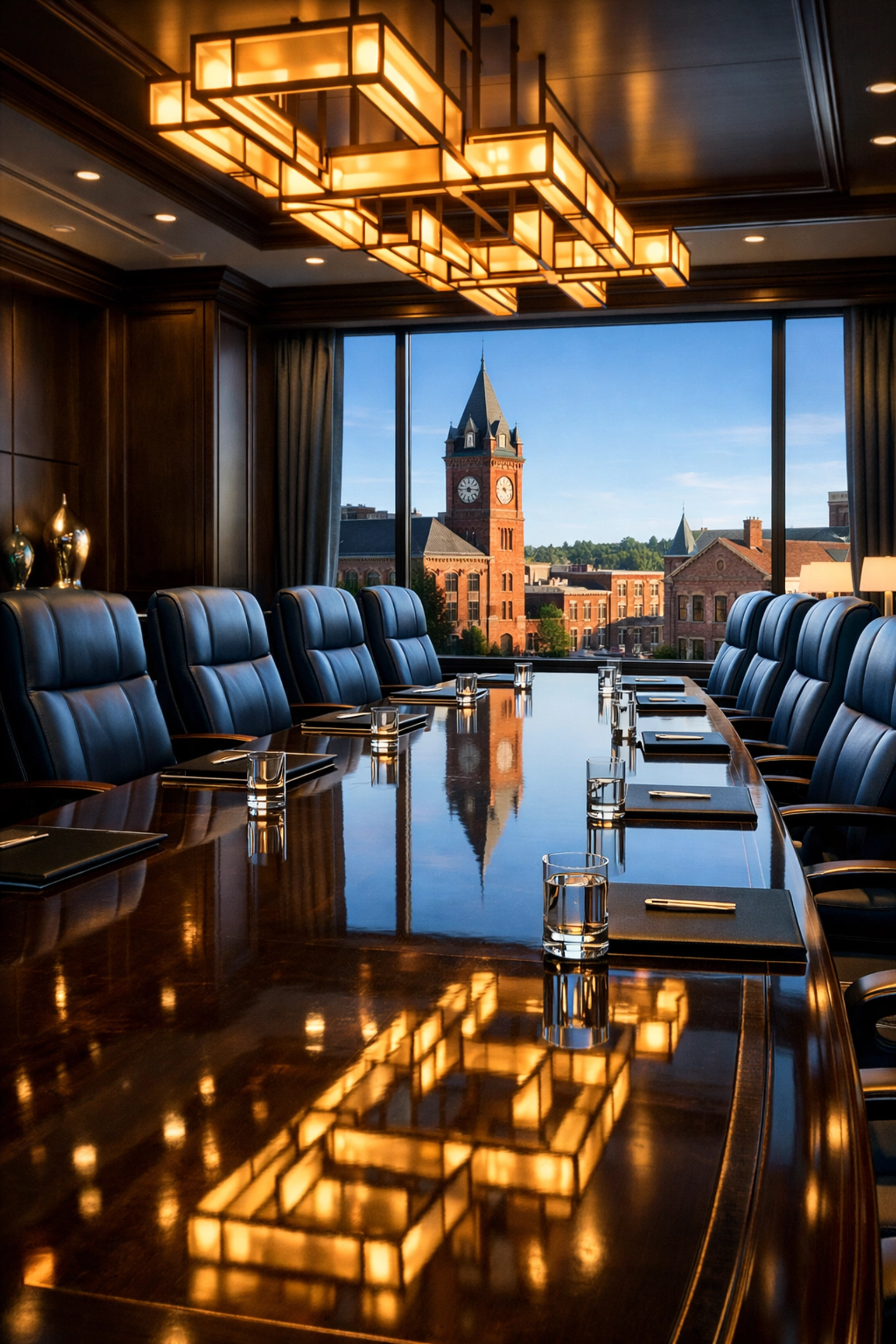 Polished executive boardroom in Fitchburg showing high-end results of professional commercial cleaning services.