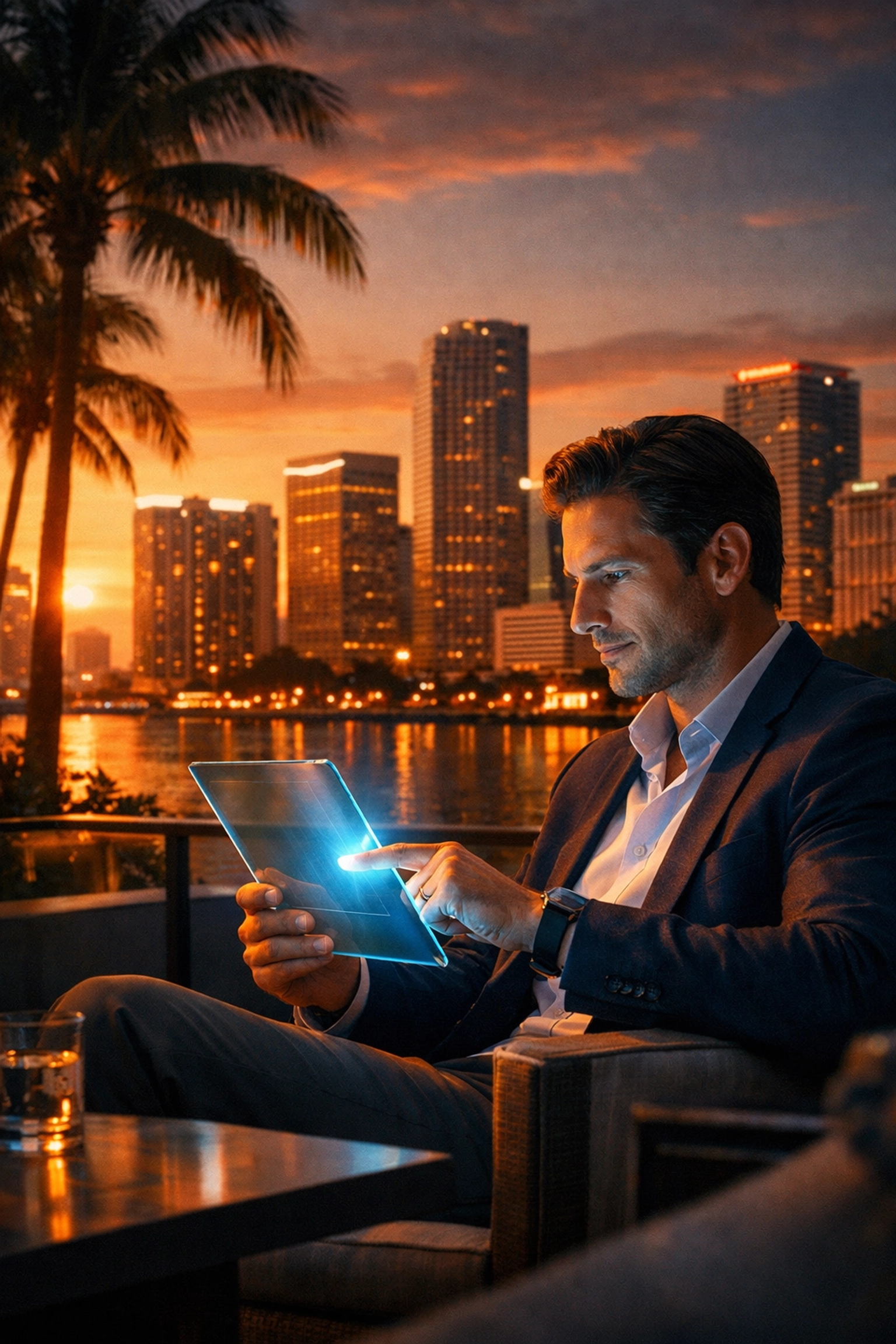 Local Florida business owner viewing AI search recommendations on a digital tablet in Tampa.