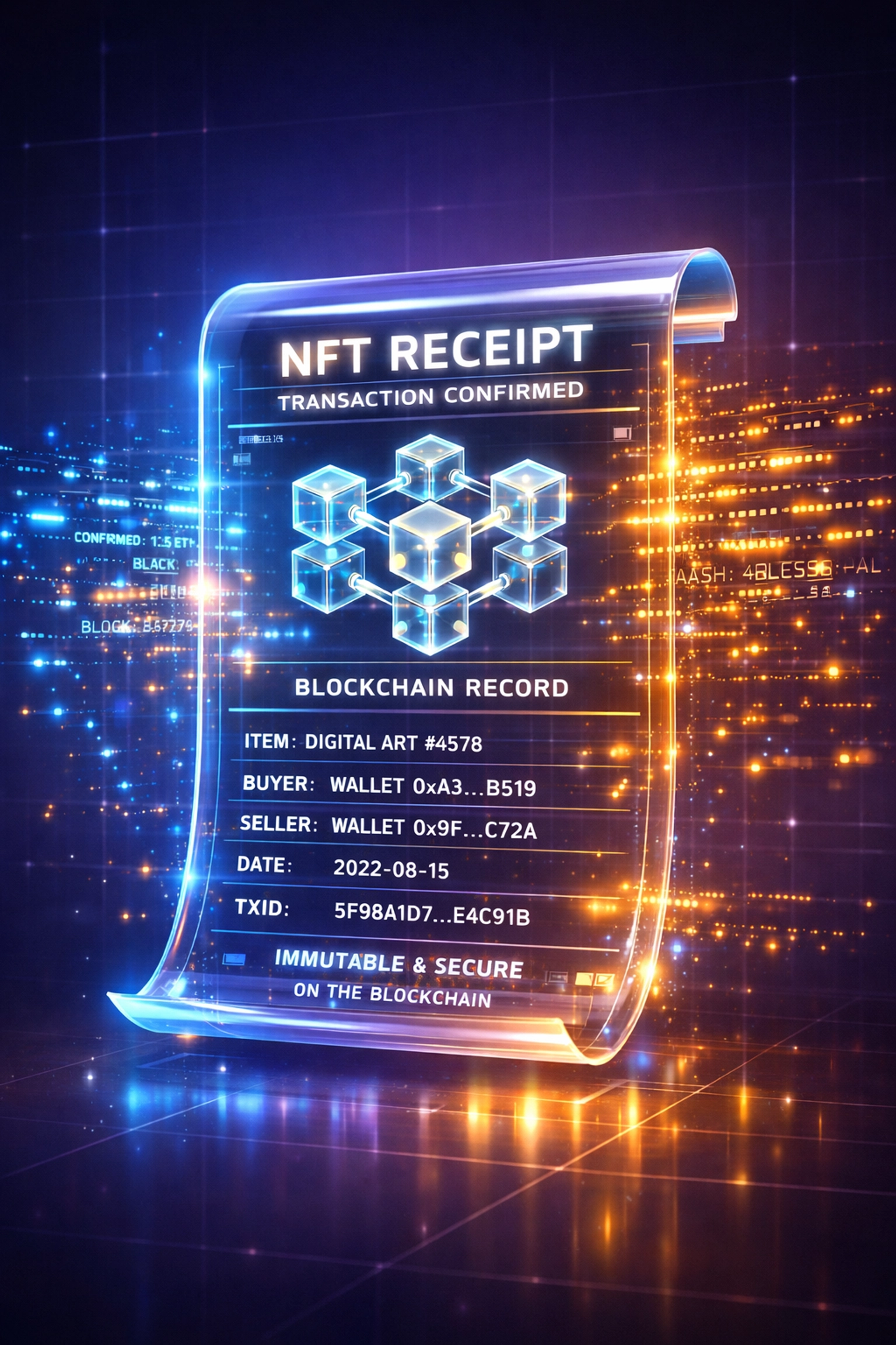 NFT receipt showing blockchain transaction data for automated crypto tax accounting