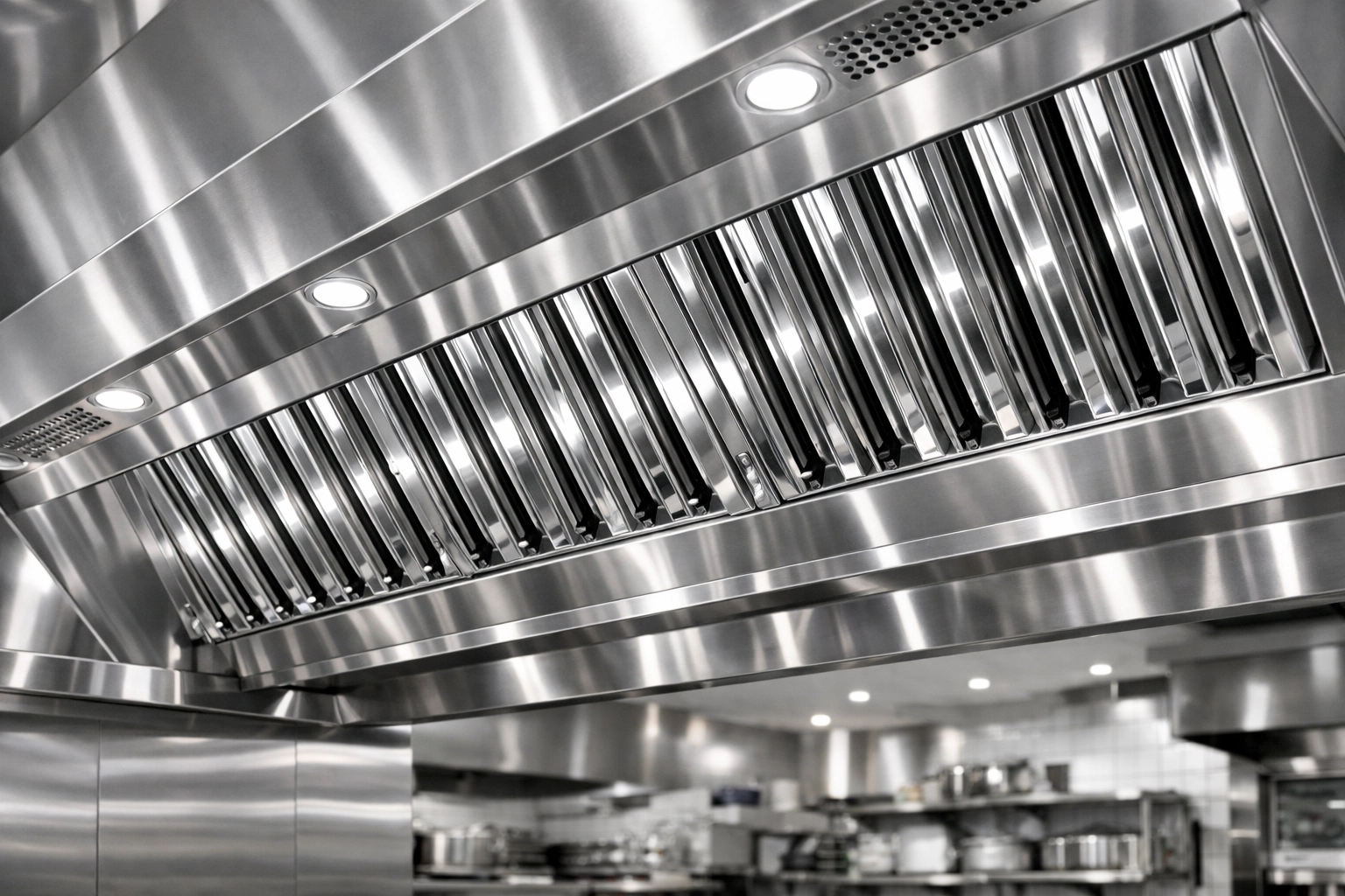 Clean industrial kitchen exhaust hood essential for Florida restaurant insurance fire safety compliance.