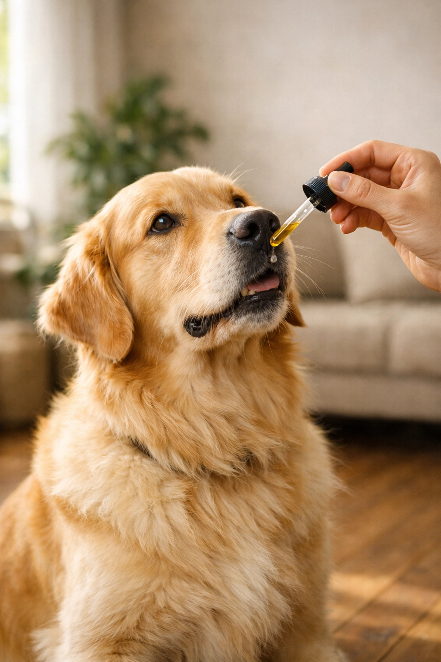 CBD Öl für Hunde richtig verabreichen - Tropfen direkt ins Maul geben